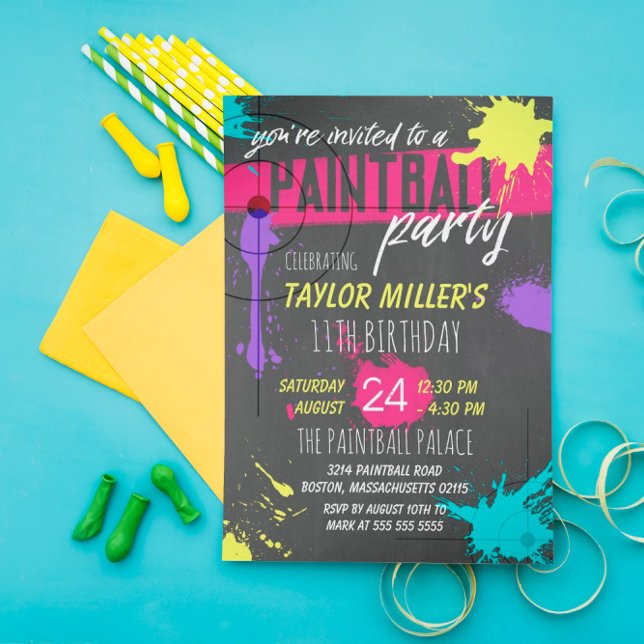 Invitación Fiesta De Paintball De Pinta Púrpura Y Magenta (Subido por el creador)
