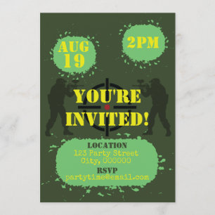 Invitación Fiesta de Paintball Verde Ejército