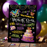 Invitación Fiesta de Pajama de Cumpleaños Mardi Gras<br><div class="desc">Celebra el Mardi Gras con esta linda fiesta de cumpleaños del Fiesta Pajama. Cuenta con un pastel King's, rebanada de pasteles, mascarilla de plumas, fleur de lis y corona con divertidos tipos de letra dorada, violeta y verde. ¡Genial para los niños Mardi Gras sonepover Pajama fiesta! Las palabras "Mardi gras...</div>