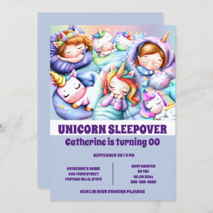 Invitación Fiesta de pajama de trineos unicornio