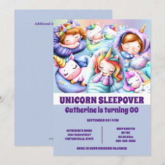 Invitación Fiesta de pajama de trineos unicornio