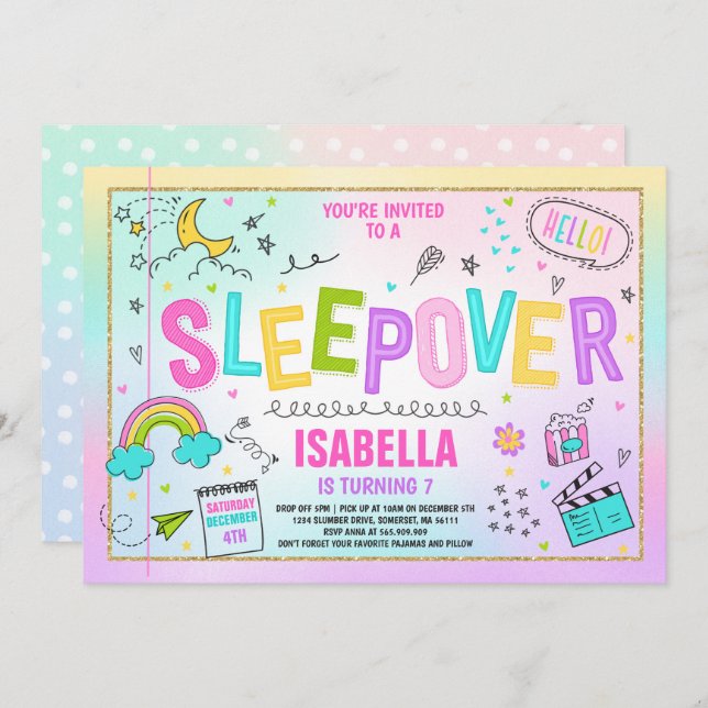 Invitación Fiesta de Pajama, miembro del partido Sleepover (Anverso / Reverso)