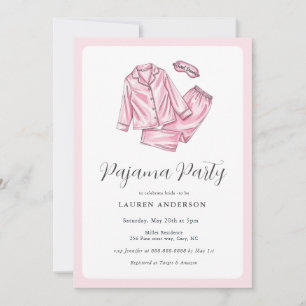 Invitación Fiesta de pajama rosa lindo ducha de novia