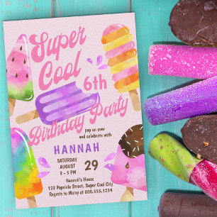 Invitación Fiesta de Paletas de Helado para Chicas de Cualqui