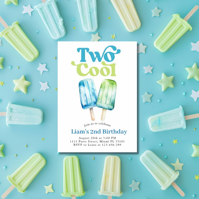 Invitación Fiesta de Paletas Dos Chicos Geniales Cumpleaños 2 (Popsicle Party Two Cool Boys 2nd Birthday Blue Invitation)