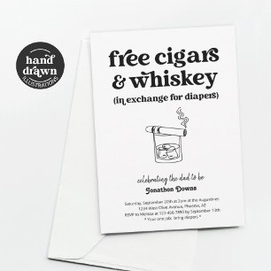 Invitación Fiesta de Pañales Cigarro Whisky Hombres Divertido