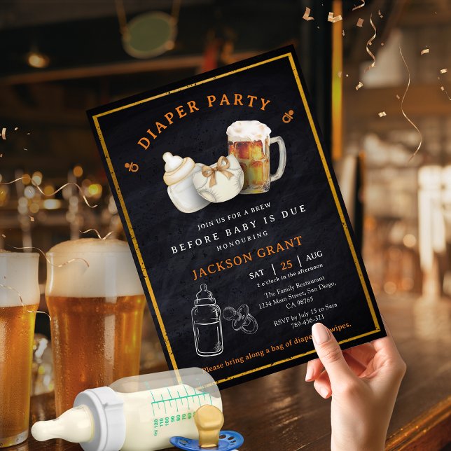 Invitación Fiesta de pañales con cerveza antes de que nazca e (Beer Diaper Party Before Baby Is Due Baby Shower Invitation)