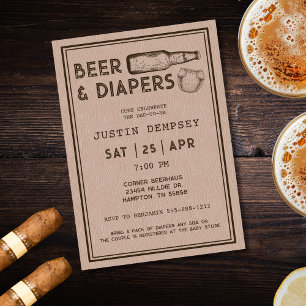 Invitación Fiesta de pañales y cerveza para hombre Bebé en ca