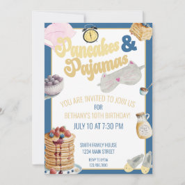 Invitación Fiesta de panqueques y pijamas dorados