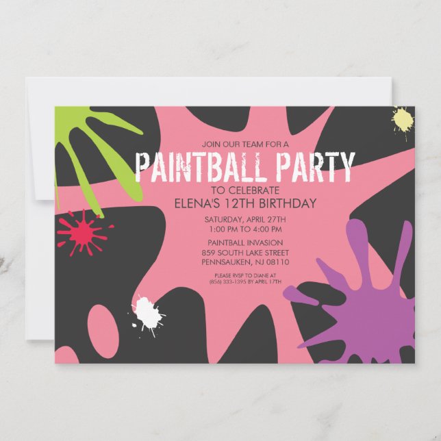 Invitación Fiesta de Papas Pintball Personalizado Princesa Pi (Anverso)