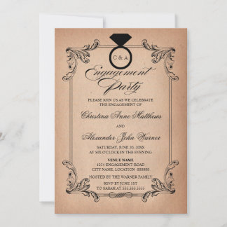 Invitación Fiesta de papel de época y compromiso de ornamento