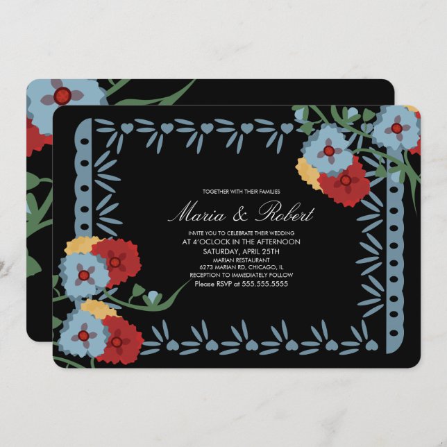 Invitación Fiesta de Papel Picado Botánico Mexicano (Anverso / Reverso)