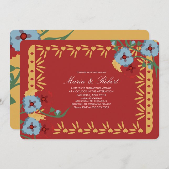 Invitación Fiesta de Papel Picado Botánico Mexicano (Anverso / Reverso)