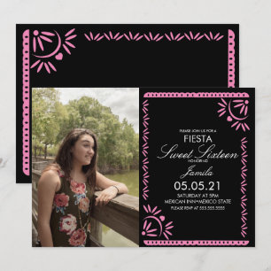 Invitación Fiesta de Papel Picado Dulces 16 Mexicanas Rosa Fo