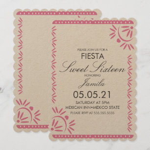 Invitación Fiesta de Papel Picado Sweet 16 Kraft Mexicano Esc