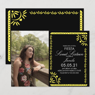 Invitación Fiesta de Papel Picado Sweet 16 Mexicana Amarilla 