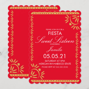 Invitación Fiesta de Papel Picado Sweet 16 Mexicano Escarpado