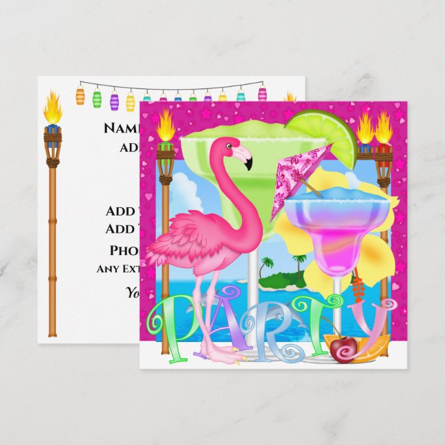 Invitación Fiesta de Paradise Beach / Luau (Anverso / Reverso)