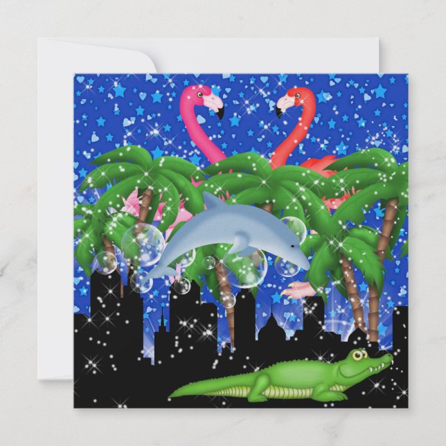 Invitación Fiesta de Paraíso en Luces Brillantes de Estilo -  (Anverso)