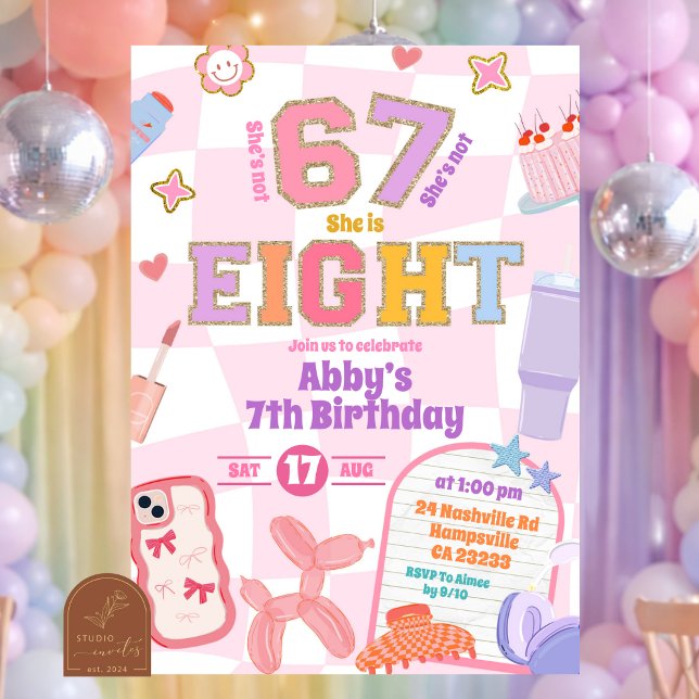Invitación Fiesta de parches de cumpleaños número 8 con estét (Subido por el creador)