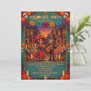 Invitación Fiesta de Pareja de Esqueletos Partido de Hallowee