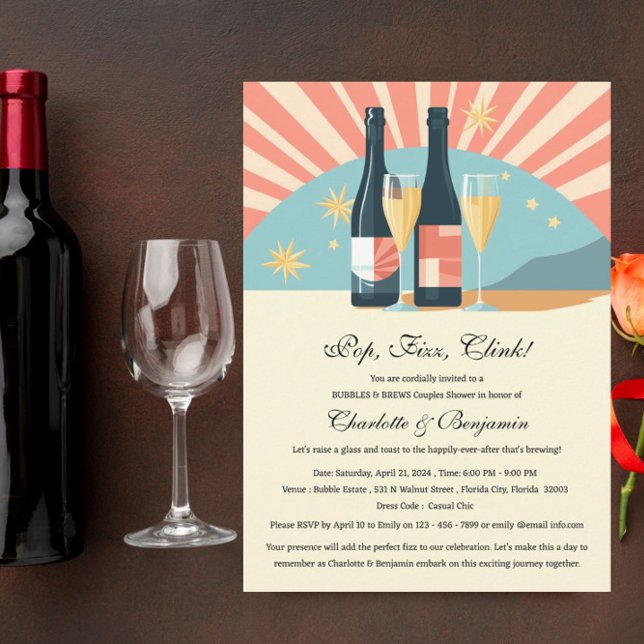 Invitación Fiesta de Parejas al Estilo Retro con Burbujas y C (Subido por el creador)