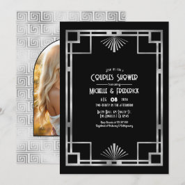 Invitación Fiesta de parejas Art Déco Black & Silver Gatsby