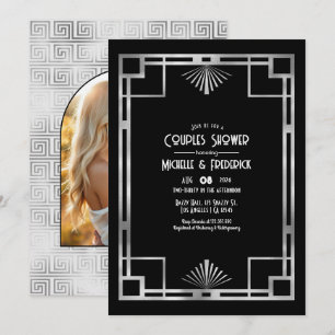 Invitación Fiesta de parejas Art Déco Black & Silver Gatsby