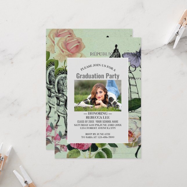 Invitación Fiesta de París rosa rosa rosa francés de la Casa  (Anverso/Reverso In Situ)