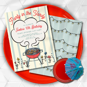 Invitación Fiesta de parrilla con humo de barbacoa en el pati