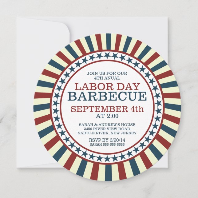 Invitación Fiesta de parrillada de verano de rayas de época (Anverso)