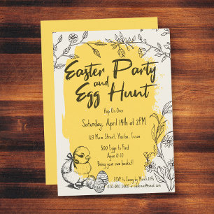 Invitación Fiesta de Pascua Chic Amarilla y Búsqueda de Huevo