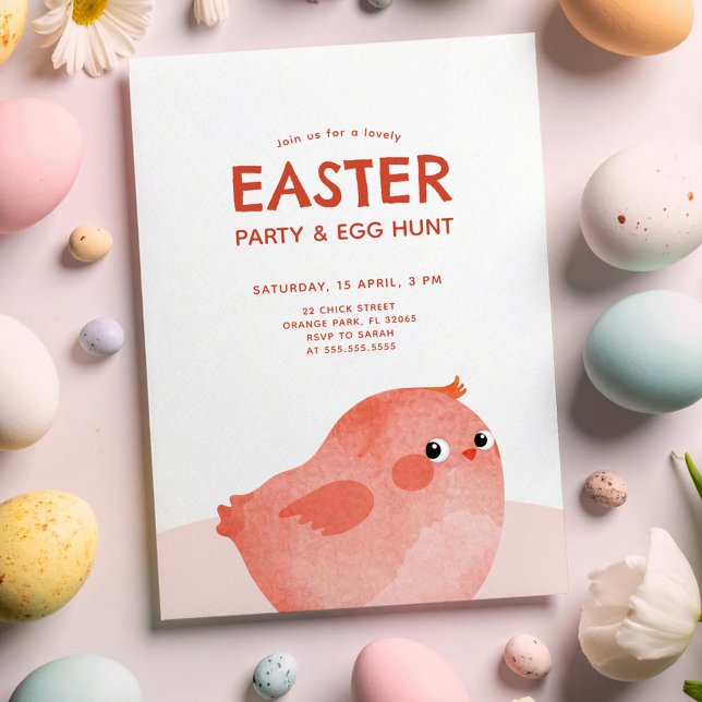 Invitación Fiesta de Pascua con pollo rosa (Subido por el creador)