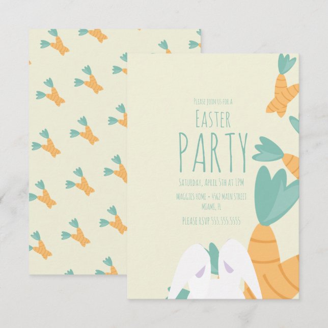 Invitación Fiesta de Pascua Conejo de Zanahoria Evento (Anverso / Reverso)