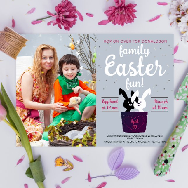 Invitación Fiesta De Pascua Cute Bunnies Blancos Y Negros (Subido por el creador)