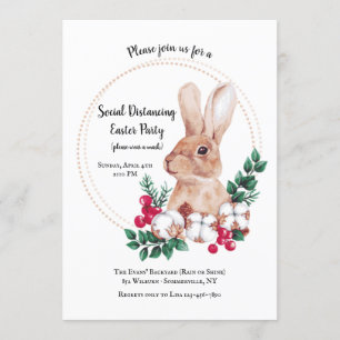 Invitación Fiesta de Pascua de Brown Bunny con Distanciamient
