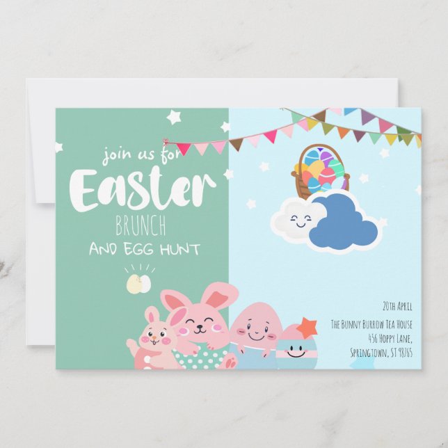 Invitación Fiesta de Pascua juguetona pastel Bunnies (Anverso)