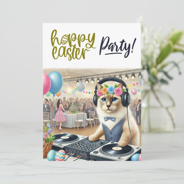 Invitación Fiesta de Pascua para Amantes de Gatos (Anverso de pie)