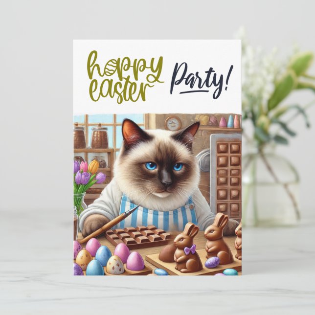 Invitación Fiesta de Pascua para los amantes del gato (Anverso de pie)