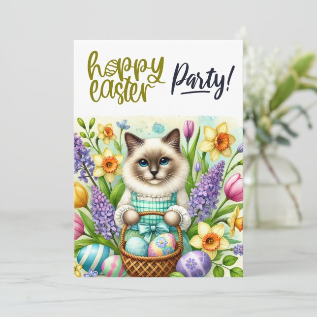 Invitación Fiesta de Pascua para los amantes del gato (Anverso de pie)
