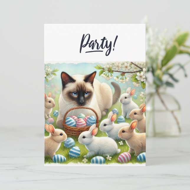 Invitación Fiesta de Pascua para los amantes del gato (Anverso de pie)