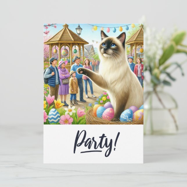 Invitación Fiesta de Pascua para los amantes del gato (Anverso de pie)