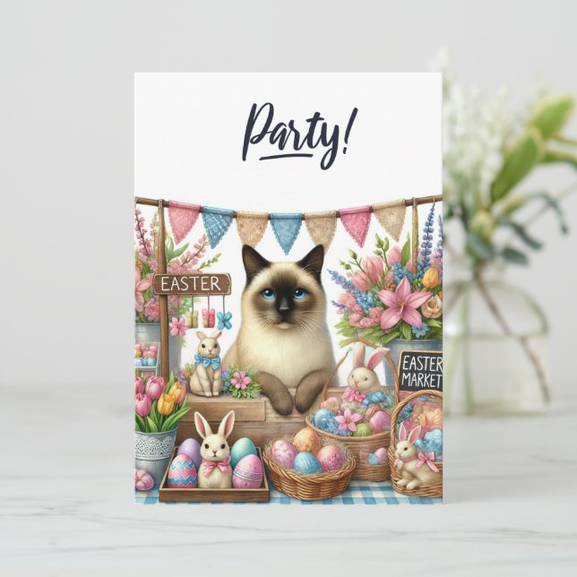 Invitación Fiesta de Pascua para los amantes del gato (Anverso de pie)