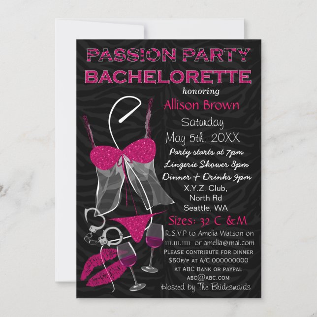 Invitación Fiesta de pasión Bachelorette, invitada a ducha de (Anverso)