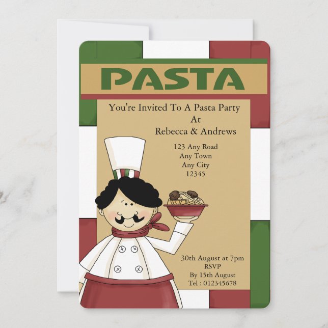 Invitación Fiesta de pasta de Italia (Anverso)