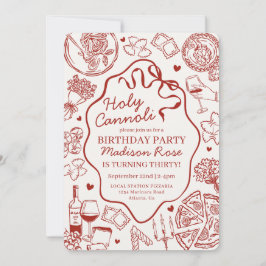 Invitación Fiesta de Pasta Roja Holy Canolli Cumpleaños Itali
