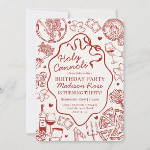Invitación Fiesta de Pasta Roja Holy Canolli Cumpleaños Itali