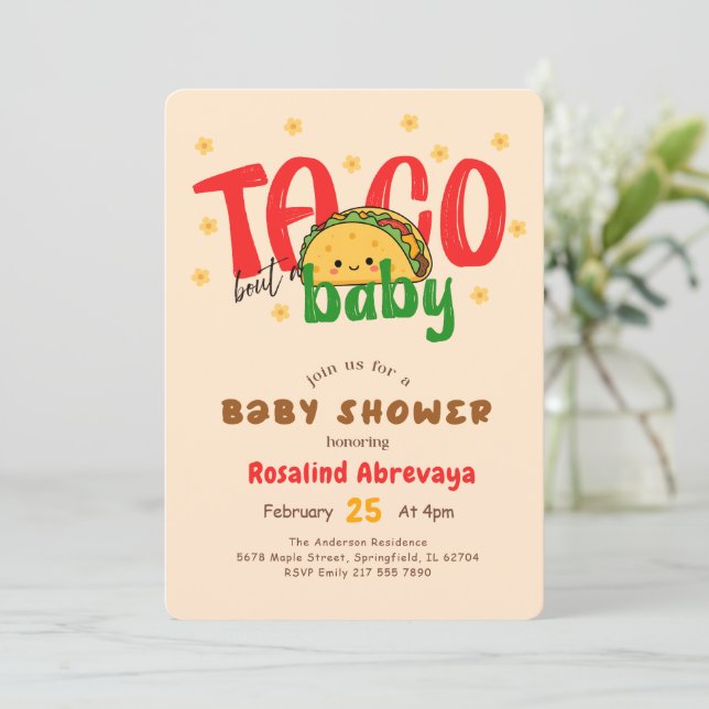 Invitación Fiesta de Pastel Bebe Taco Colorido Lindo (Anverso de pie)