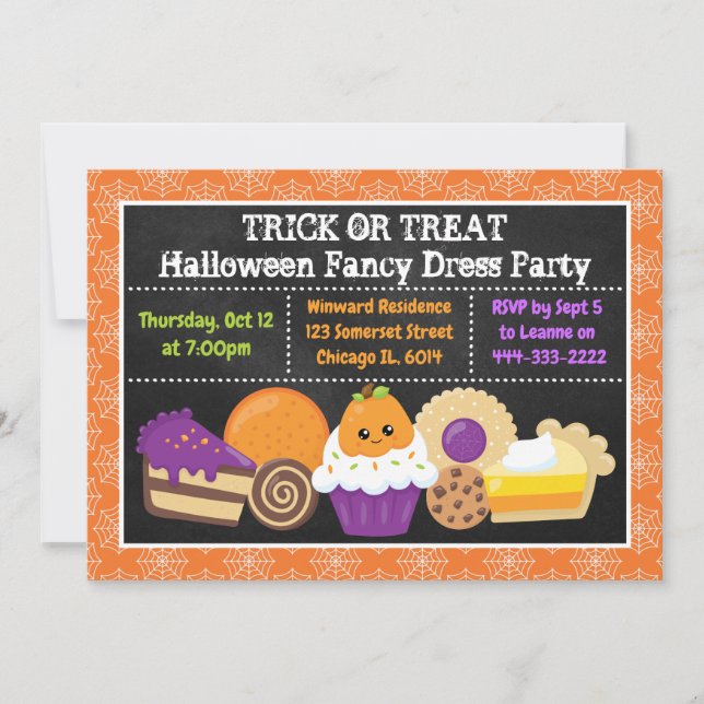Invitación Fiesta de pasteles y tratamientos de Halloween (Anverso)
