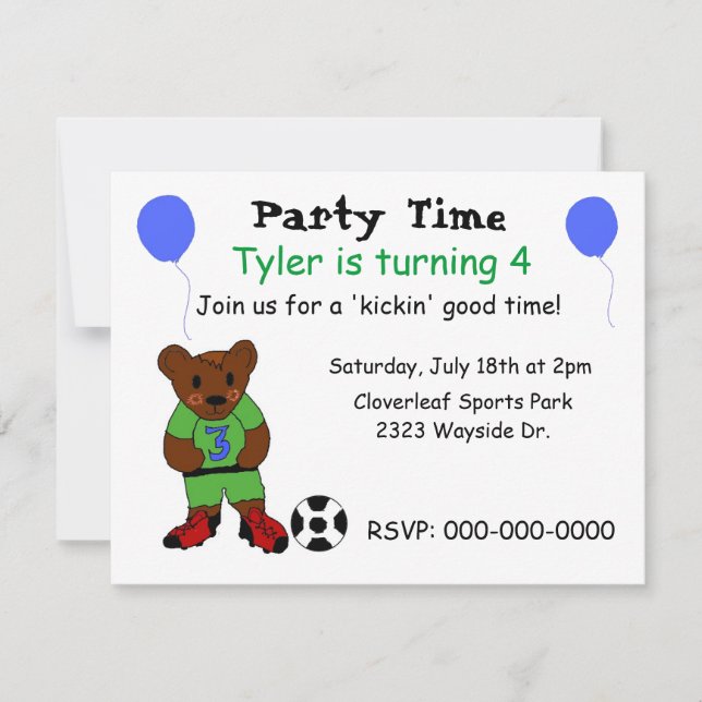 Invitación Fiesta de Patea la Pelota de Fútbol (Anverso)